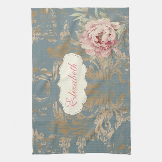 Chic Elegant Gold Damask Rose Geschirrtuch (Vertikal)