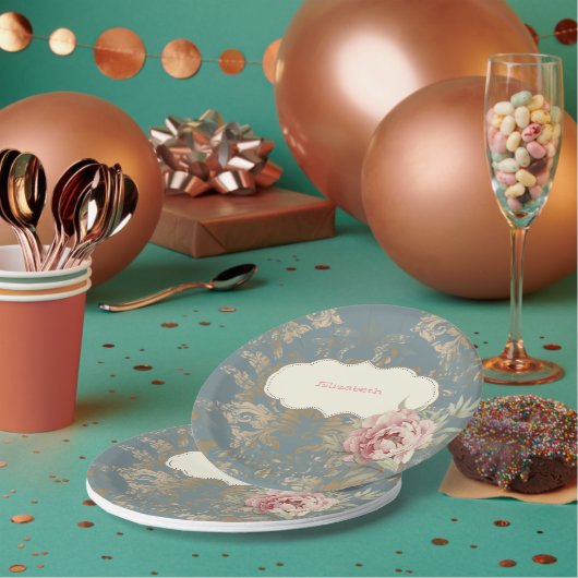 Chic Elegant Gold Damask Rose Pappteller (Multi)