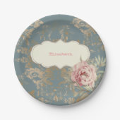 Chic Elegant Gold Damask Rose Pappteller (Vorderseite)