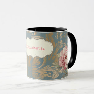 Chic Elegant Gold Damask Rose Tasse