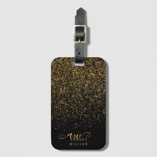 Chic Elegant Gold Glitzer Glam Monogram Gepäckanhänger (Vorderseite Vertikal)
