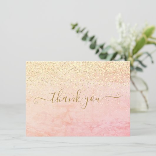 Chic Elegant Gold Glitzer Script Dankeskarte (Stehend Vorderseite)