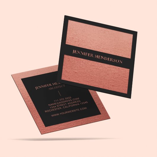 Chic Elegant Gold Pink Texture Berufliches Script Quadratische Visitenkarte
