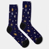 Chic Elegant Gold Silver Stars Navy Blue Monogram Socken (Rechts)