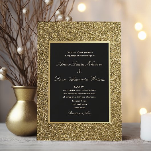 Chic Elegant Gold und Black Wedding Einladung