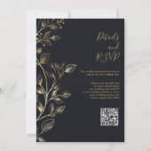 Chic Elegant Golden Floral Wedding QR Code Einladung (Rückseite)