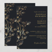 Chic Elegant Golden Floral Wedding QR Code Einladung (Vorne/Hinten)