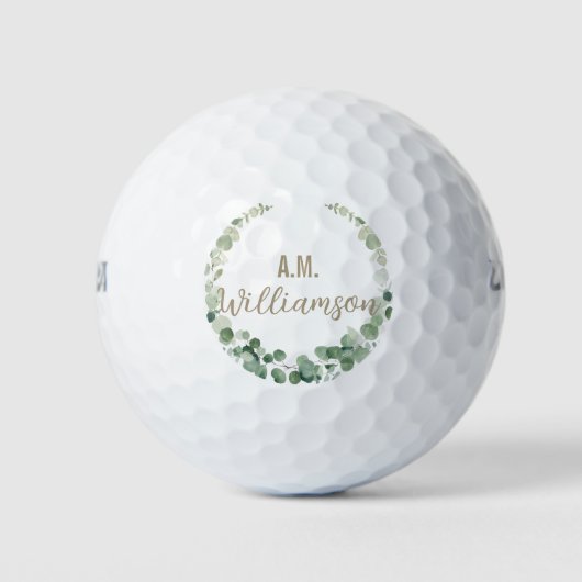 Chic Elegant Greenery Wreath Initialname Golfball (Vorderseite)