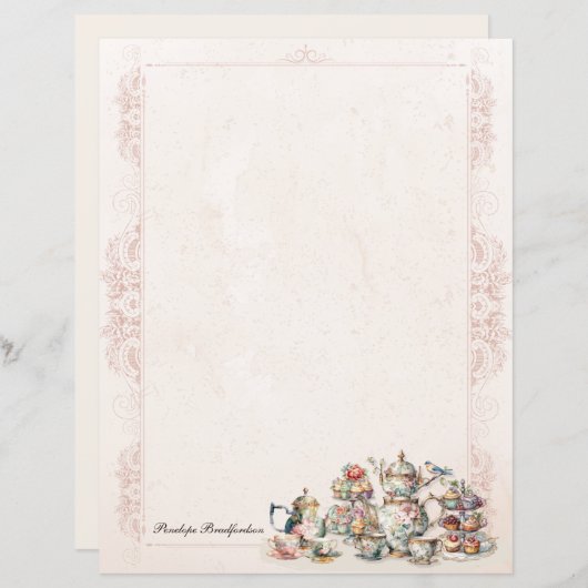 Chic Elegant High Tee Ihr Name Papier Stationery (Vorne/Hinten)