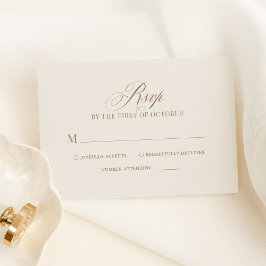 Chic Elegant Ivory and Taupe Luxe Neutral Wedding RSVP Karte