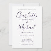 Chic Elegant Lila Script Foto Wedding Einladung (Vorderseite)