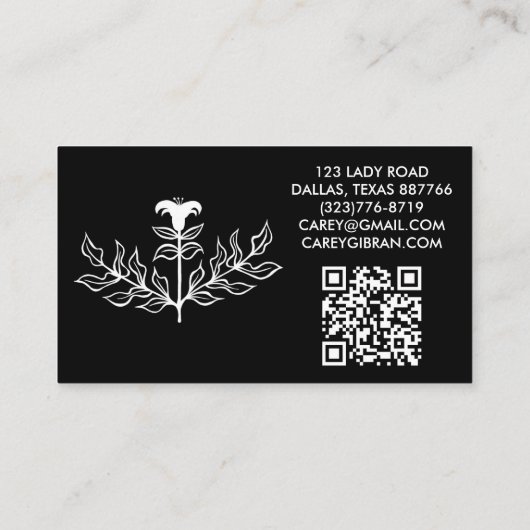 Chic Elegant Lily Line Zeichnend CUSTOM QR Code Visitenkarte (Rückseite)
