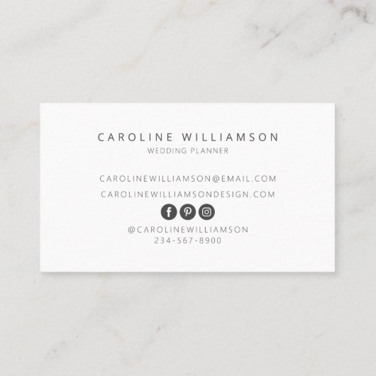 Chic Elegant Logo Hochzeitsplaner Fotograf Visitenkarte (Rückseite)