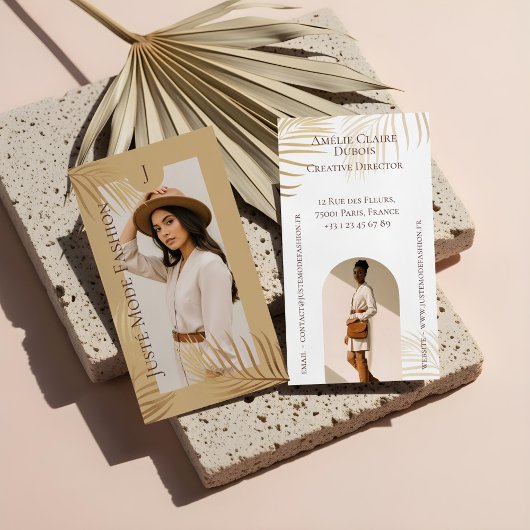 Chic Elegant Luxury Gold Palm Tree Photo Monogram Visitenkarte