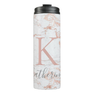 Chic Elegant Marmor und Rose Gold Foil Monogramm Thermosbecher