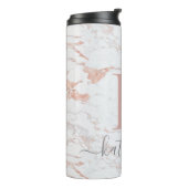 Chic Elegant Marmor und Rose Gold Foil Monogramm Thermosbecher (Nach links gedreht)