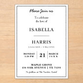 Chic Elegant Memorial Service Design Acryleinladungen (Vorderseite)