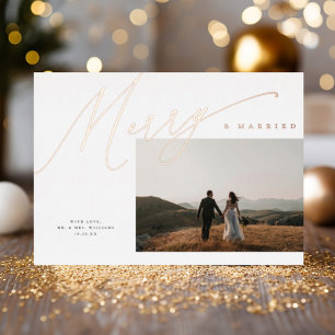 Chic Elegant Merry & Verheiratet Ein Foto Rose Gol Folien Feiertagskarte