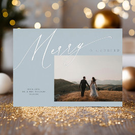 Chic Elegant Merry & Verheiratet One Foto Dusty Bl Folien Feiertagskarte
