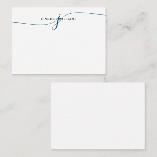 Chic Elegant Minimal Navy Blue Script Monogram Mitteilungskarte (Vorne/Hinten)