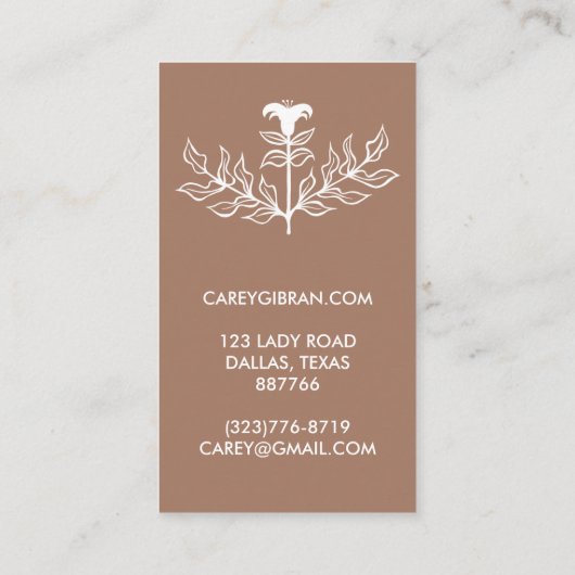 Chic Elegant Mocha Brown Lily Line Zeichnend CUSTO Visitenkarte (Rückseite)