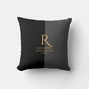 Chic Elegant Modern Schwarz Gold Monogramm Kissen