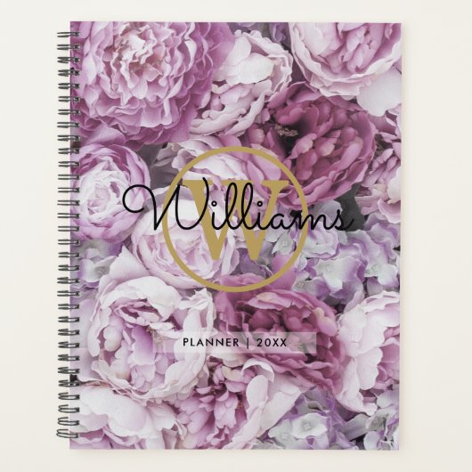 Chic Elegant Monogram Floral Gold 2023 Planer (Vorderseite)