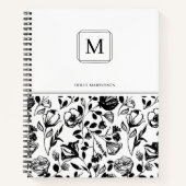 Chic Elegant Monogram Schwarz-weiße Blume Muster Notizblock (Vorderseite)