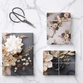 Chic Elegant Mutierte-Tone Winter Florals Design Geschenkpapier Set