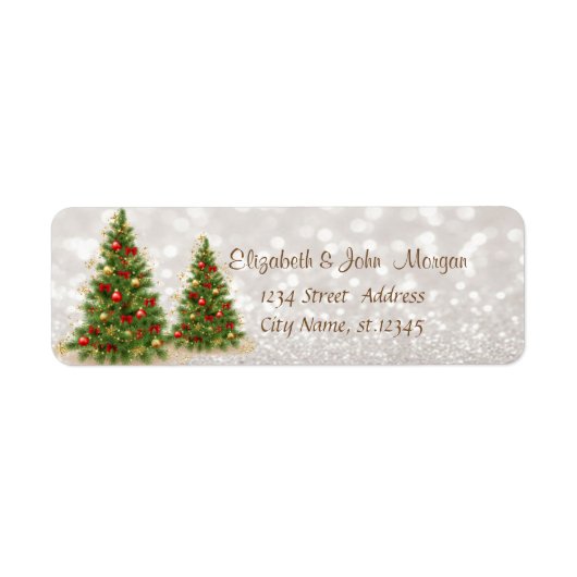 Chic Elegant, Pine Trees, Glittery Bokeh Label (Vorne)