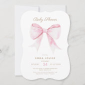 Chic Elegant Pink Coquette Bow Baby Shower Girl Einladung (Vorderseite)