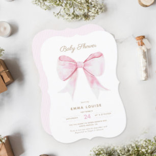 Chic Elegant Pink Coquette Bow Baby Shower Girl Einladung