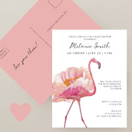 Chic Elegant Pink Flamingo Minimalistisch Baby Dus Postkarte