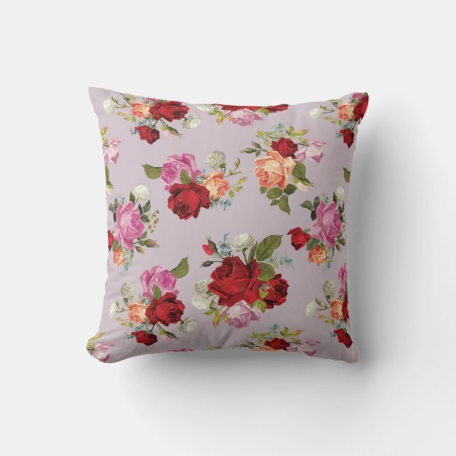 Chic Elegant Pink Red Roses Floral Kissen (Vorderseite)