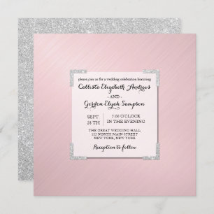 Chic Elegant Pink Silver Glitzer Metallic Wedding Einladung