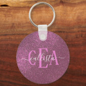 Chic Elegant Plum Lila Funkelnd Glitzer Monogramm Schlüsselanhänger (Vorderseite)