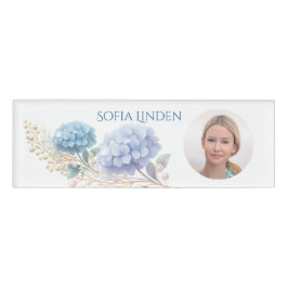 Chic Elegant Powder Blue Hydrangea Wasserfarbe Namenschild