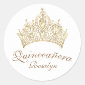 Chic Elegant Quinceñera Gold Kronskript Runder Aufkleber (Vorderseite)