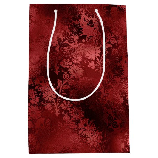 Chic Elegant Red Floral Wedding Mittlere Geschenktüte (Vorderseite)