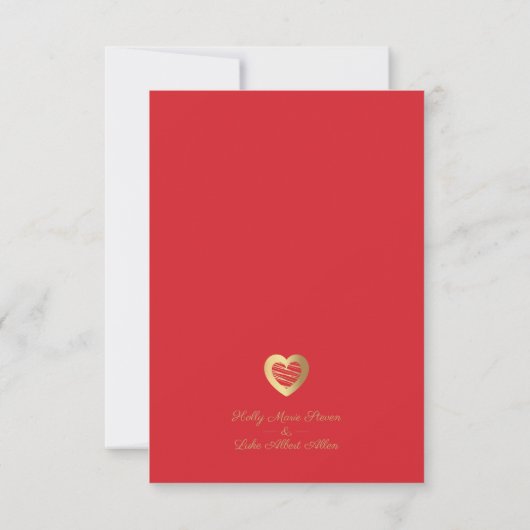 Chic Elegant Red & Gold Heart Photo Couple Wedding Save The Date (Rückseite)