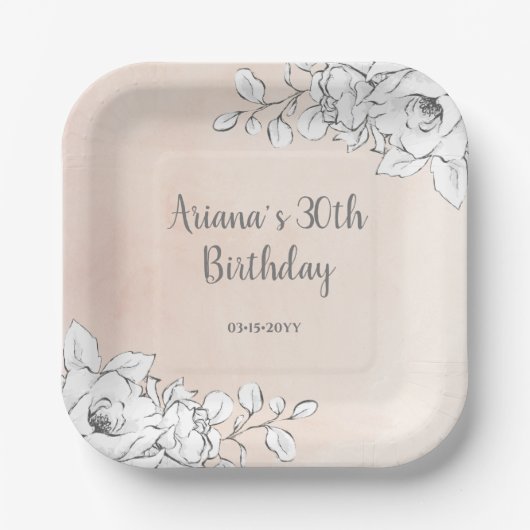 Chic Elegant Rosa Weiße Flora Pappteller (Vorderseite)