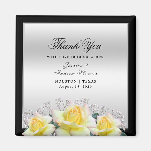 Chic Elegant Rose Silver Wedding Vielen Dank Magnet (Vorne)