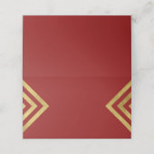 Chic Elegant Rot und Imitats Gold Geometric Platzkarte (Außenseite Aufgefaltet)
