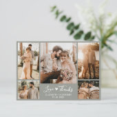 Chic Elegant Sage Green 5 Foto Collage Wedding Dankeskarte (Stehend Vorderseite)