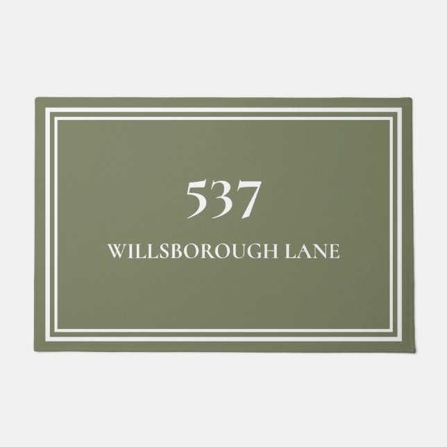 Chic Elegant Sage Green House Number Street Name Fußmatte (Vorderseite)