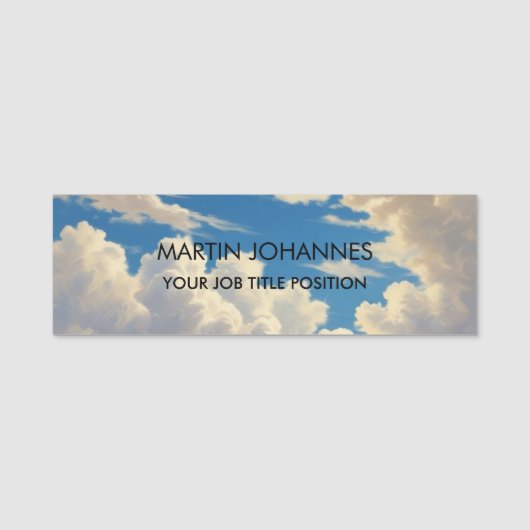 Chic Elegant Schlicht Stylish Blue Sky & Clouds Namensschild (Vorderseite)