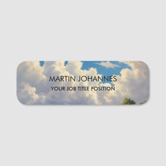 Chic Elegant Schlicht Stylish Blue Sky & Clouds Namensschild (Vorderseite)