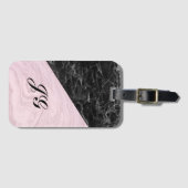 Chic Elegant Schwarz Rosa Marmor Mit Monogramm Gepäckanhänger (Vorderseite (Horizontal))