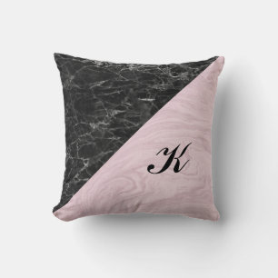 Chic Elegant Schwarz Rosa Marmor Mit Monogramm Kissen