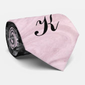 Chic Elegant Schwarz Rosa Marmor Mit Monogramm Krawatte (Gerollt)